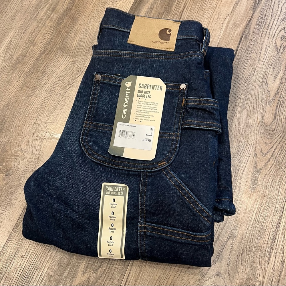 NEW Carhartt Carpenter Lined Denim Mid Rise Loose Leg Women’s 0 Regular Workwear